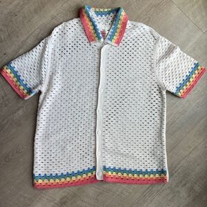 Abercrombie Pride Crochet Rainbow Cream Button Down Shirt, size XS